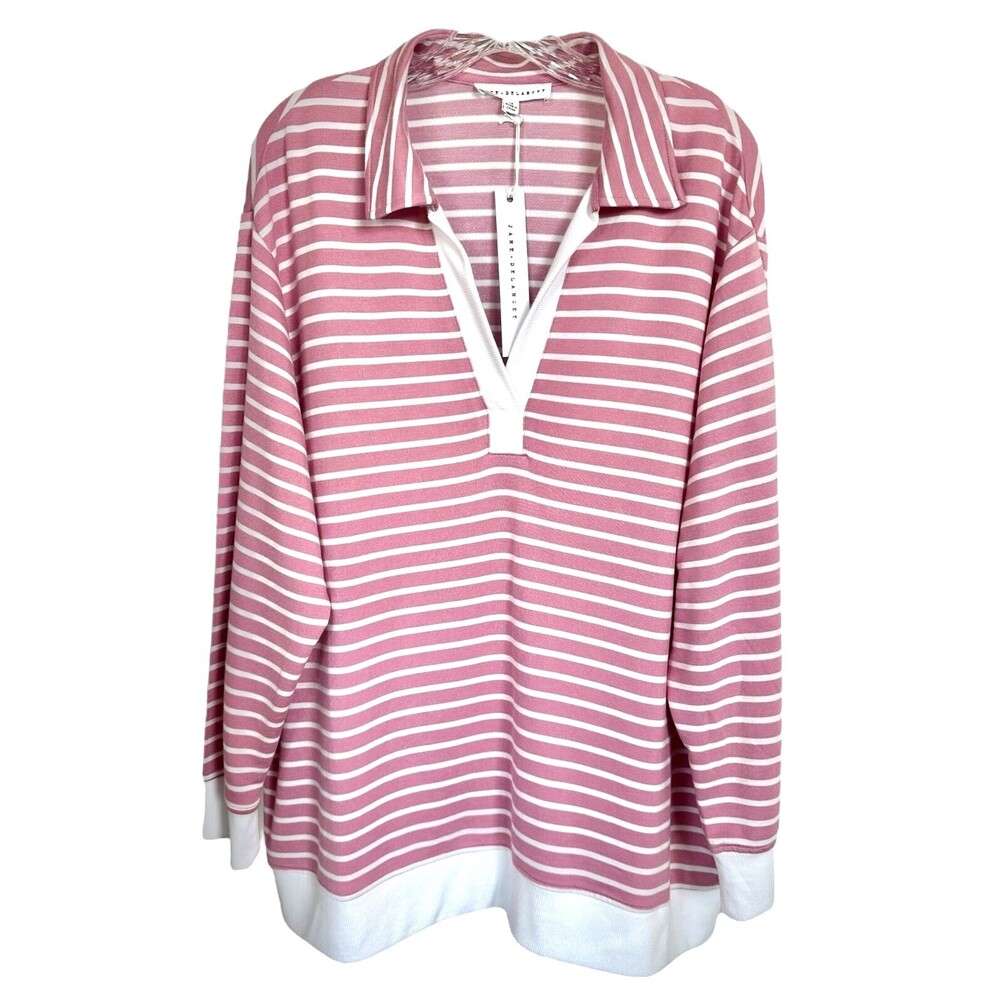 Jane & Delancey Women's Collared Blouse Top Long Sleeve Plus Sz 1X Pink Striped